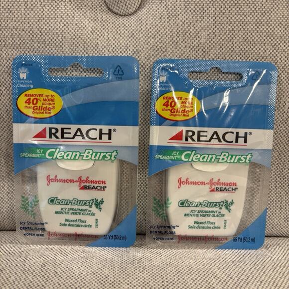 2 Reach Clean Burst ICY SPEARMINT Waxed Dental Floss 55 Yards HTF NEW RARE Disc. - Picture 7 of 7